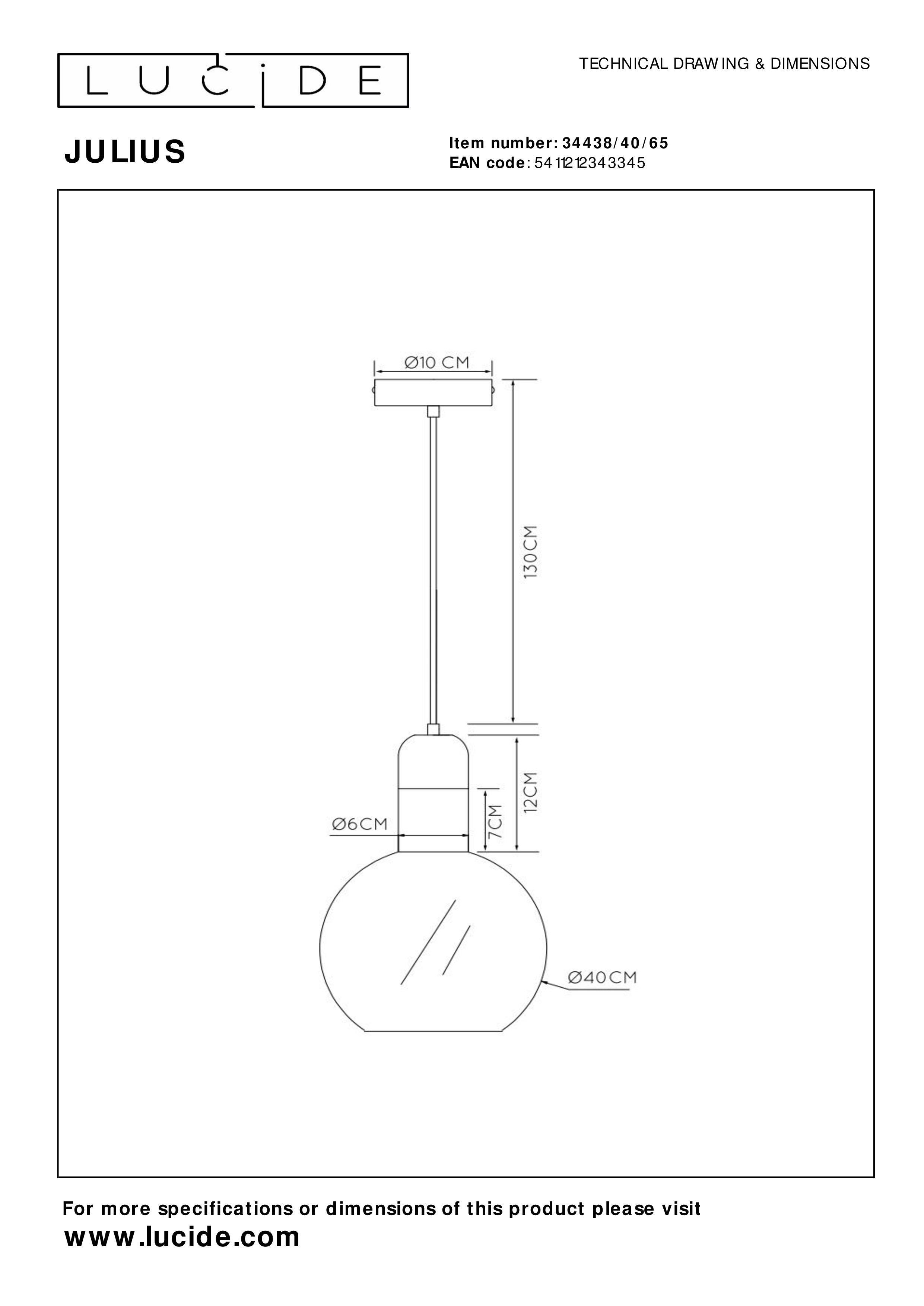 Lucide JULIUS Pendant light 40 cm 1xE27 Smoke Grey